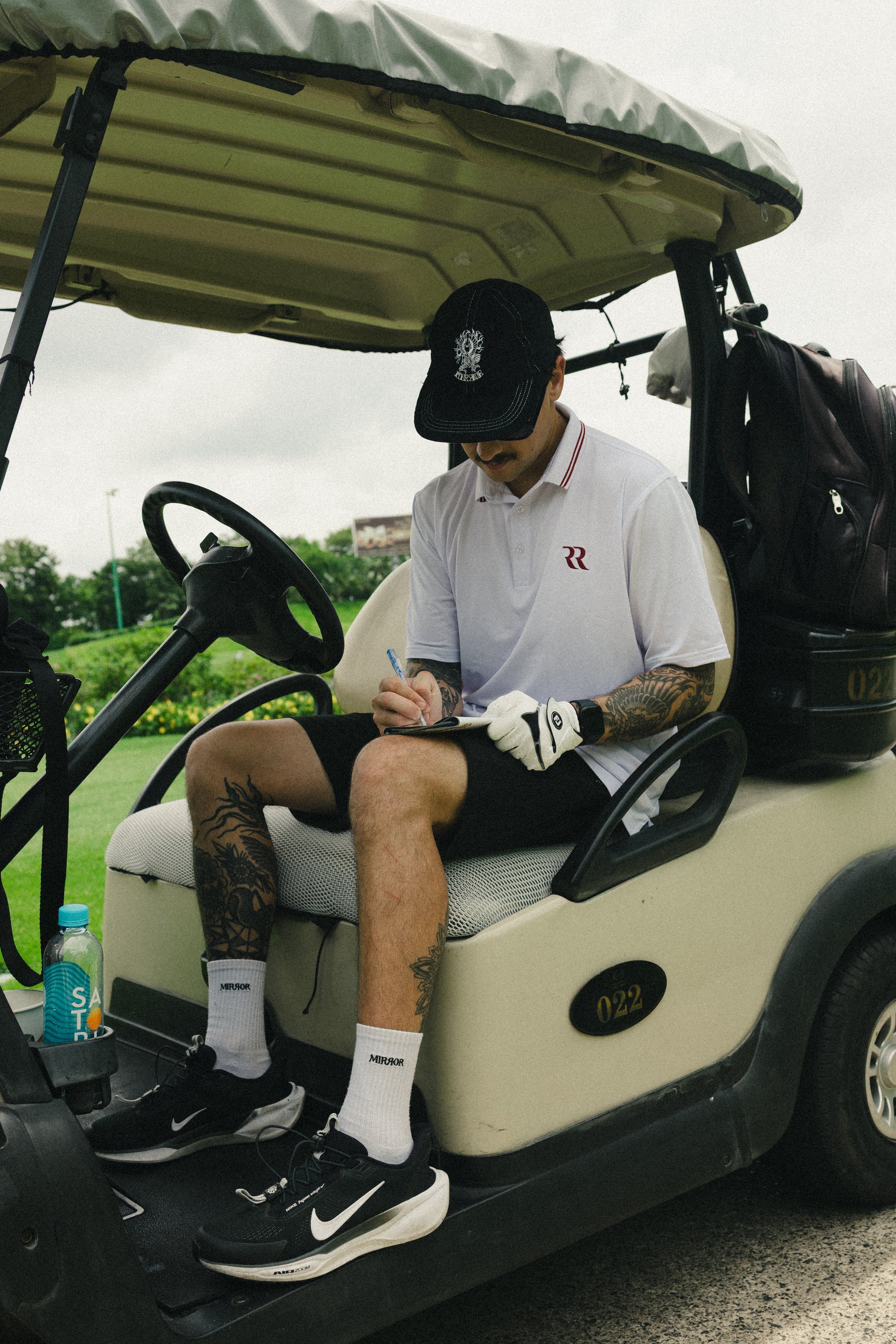 Prestige Logo Golf Polo (White/Burgundy)